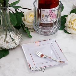 Assiettes à dessert en plastique argenté avec fourchettes en plastique 6 100 carrées jetables A