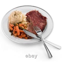 Assiettes à dîner en plastique avec bord argenté (paquet de 100) 10,25 pouces poids lourd blanches