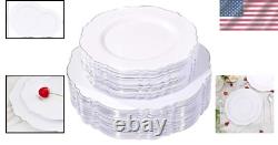 Assiettes argentées de 100 pièces sans BPA avec bord doré, parfaites pour toutes les occasions
