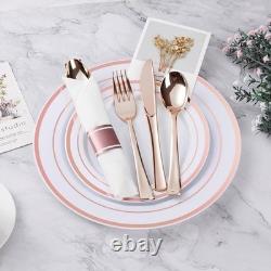 Assiettes de fête jetables élégantes à bord argenté, lot de 50 assiettes, bols à salade, couverts, neuf