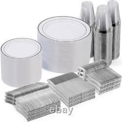 Assiettes de fête jetables robustes et durables de 600 pièces avec bordure dorée, idéales pour les événements, neuves