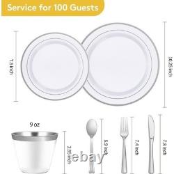 Assiettes de fête jetables robustes et durables de 600 pièces avec bordure dorée, idéales pour les événements, neuves Assiettes de fête jetables robustes et durables de 600 pièces avec bordure dorée, idéales pour les événements, neuves