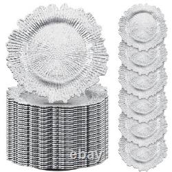 Assiettes de présentation 100 pièces 13 pouces argentées en plastique pour mariage, bord festonné métallique effet corail