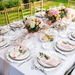 Assiettes de présentation 100 pièces 13 pouces argentées en plastique pour mariage, bord festonné métallique effet corail
