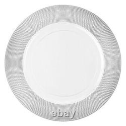 Assiettes de présentation rondes blanches en plastique de 33 cm avec bord argenté texturé en corde, 44 pièces