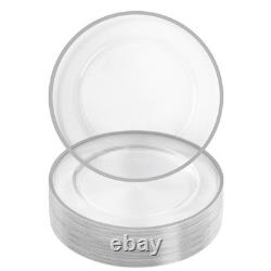 Assiettes de service argentées de 12 pouces, paquet de 50 transparentes avec bord argenté, jetables