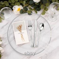 Assiettes de service argentées de 12 pouces, paquet de 50 transparentes avec bord argenté, jetables
