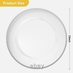 Assiettes de service argentées de 12 pouces, paquet de 50 transparentes avec bord argenté, jetables