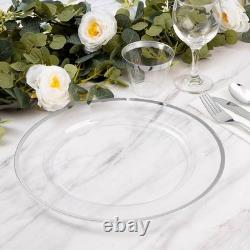 Assiettes de service argentées de 12 pouces, paquet de 50 transparentes avec bord argenté, jetables