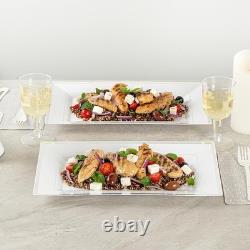 Assiettes de service rectangulaires 100 unités 12,5 x 8,25 pouces en plastique à bord argenté