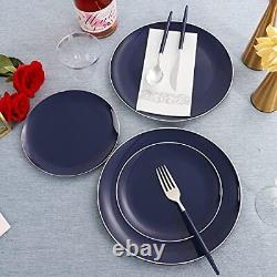 Assiettes en plastique KIRE de 175 pièces avec bordure argentée et plastique bleu argent jetable