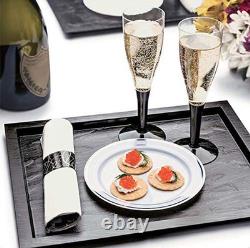 Assiettes en plastique blanches divines avec bord argenté, 9 pouces, paquet de 240 Assiettes en plastique blanches divines avec bord argenté, 9 pouces, paquet de 240