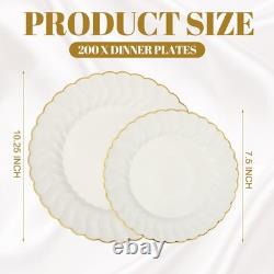 Assiettes en plastique ivoire avec bord doré, assiettes jetables robustes pour dessert