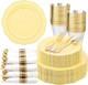 Assiettes En Plastique Jetables 350 Pi&egrave;ces, Bord Dor&eacute; Jaune, Pour 50 Invit&eacute;s, Mariage Liacere Led