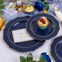 Assiettes en plastique vertes 350 pièces, élégantes fournitures de fête jetables avec bord doré, nouveau