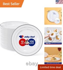 Assiettes jetables à bord argenté classique, 100 unités pour toutes les occasions