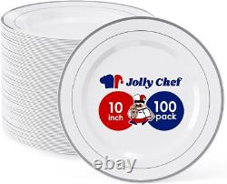 Assiettes jetables à bord argenté classique, 100 unités pour toutes les occasions