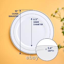 Assiettes jetables à bord argenté classique, 100 unités pour toutes les occasions