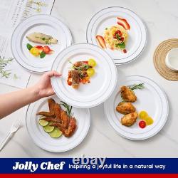 Assiettes jetables à bord argenté classique, 100 unités pour toutes les occasions