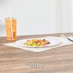 Assiettes jetables blanches Restaurantware de 10,5 x 10,5 pouces, 100 avec bord argenté