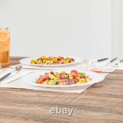 Assiettes jetables blanches Restaurantware de 10,5 x 10,5 pouces, 100 avec bord argenté