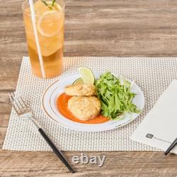 Assiettes jetables blanches Restaurantware de 7,5 x 7,5 pouces, 100 avec bord argenté P