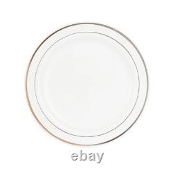 Assiettes jetables blanches Restaurantware de 7,5 x 7,5 pouces, 100 avec bord argenté P