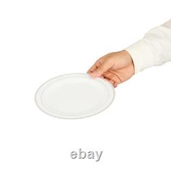 Assiettes jetables blanches Restaurantware de 7,5 x 7,5 pouces, 100 avec bord argenté P