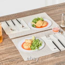 Assiettes jetables blanches Restaurantware de 7,5 x 7,5 pouces, 100 avec bord argenté P