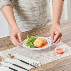 Assiettes jetables blanches Restaurantware de 7,5 x 7,5 pouces, 100 avec bord argenté P