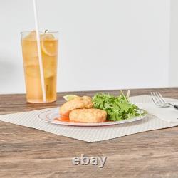 Assiettes jetables blanches Restaurantware de 7,5 x 7,5 pouces, 100 avec bord argenté P