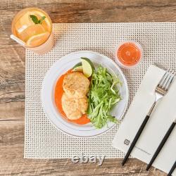 Assiettes jetables blanches Restaurantware de 7,5 x 7,5 pouces, 100 avec bord argenté P