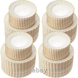 Assiettes jetables robustes en plastique ivoire avec bord doré pour dessert