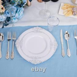 Assiettes plates jetables blanches à bord argenté, ultra-résistantes, chics et élégantes, 10,25 pouces, Bp