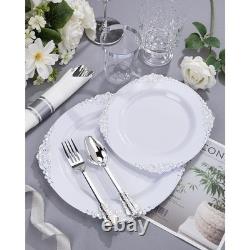 Assiettes rouges jetables à bord doré, service de dîner pour 50 invités, fournitures de fête élégantes, États-Unis