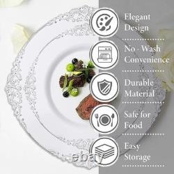 Assiettes rouges jetables à bord doré, service de dîner pour 50 invités, fournitures de fête élégantes, États-Unis