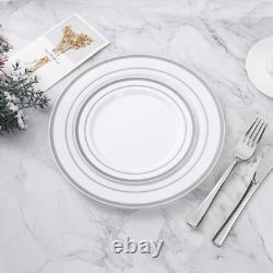 BESTVIP 100 pièces Assiettes en plastique argentées, assiette jetable de dîner de 10,25 pouces, lot partiel