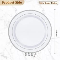 BESTVIP 100 pièces Assiettes en plastique argentées, assiette jetable de dîner de 10,25 pouces, lot partiel