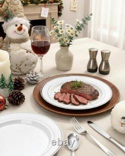 BUCLA 100 pièces, assiettes à dîner jetables de 10,25 pouces avec bord argenté