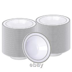 Bestvip 200 bols en plastique avec bord argenté 12 oz bols à soupe jetables