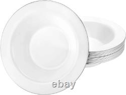 Bol en plastique rond jetable blanc de 14 oz avec bord argenté, 120 pièces