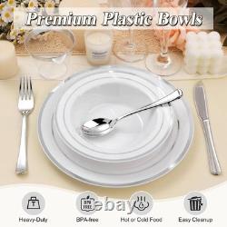 Bols à soupe jetables robustes de 12 oz, paquet de 200, bord argenté, élégants en plastique, Wed