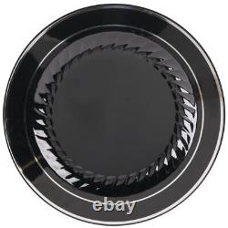 Bordure fine 510-BKS, assiette noire Silver Splendor de 10,25 pouces avec bord argenté, 120/CS