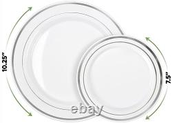 Cas de 300 assiettes en plastique premium à bord en or blanc résistantes