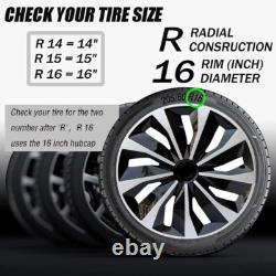 Couvre-roues 4X 16 pouces à clipser, enjoliveurs complets adaptés pour pneus R16 et jantes en acier