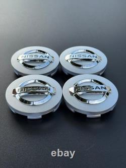 ENSEMBLE DE 4 CAPSULES DE CENTRE DE ROUES NISSAN Argent/Chrome 59 mm/2,32 pouces