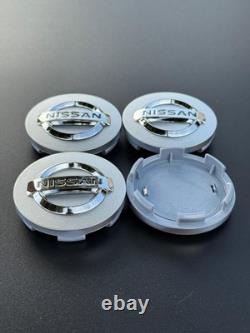 ENSEMBLE DE 4 CAPSULES DE CENTRE DE ROUES NISSAN Argent/Chrome 59 mm/2,32 pouces