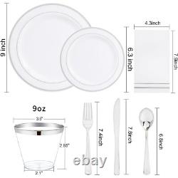ENSEMBLE DE 700 ASSIETTES EN PLASTIQUE ARGENTÉES POUR 100 INVITÉS - JETABLES