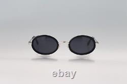 Egizia 35 011, Lunettes de soleil ovales petites à double bordure vintage des années 90 en argent et noir, NOS