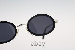 Egizia 35 011, Lunettes de soleil ovales petites à double bordure vintage des années 90 en argent et noir, NOS